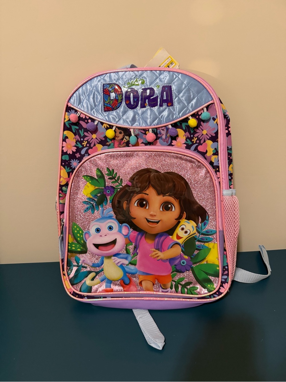 Kids Backpack in Pink with Glitter Front Pocket